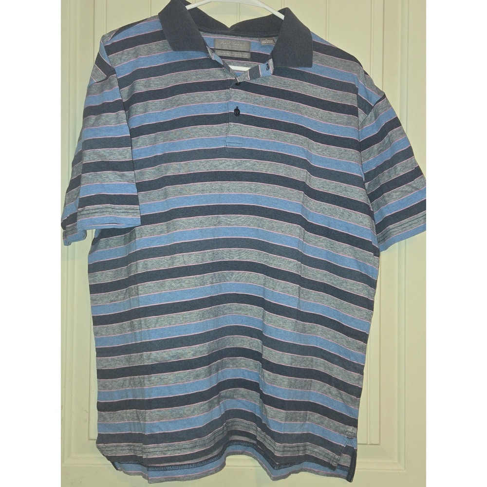 Daniel Cremieux Signature Collection Polo Shirt L Blue Navy Pink Striped
